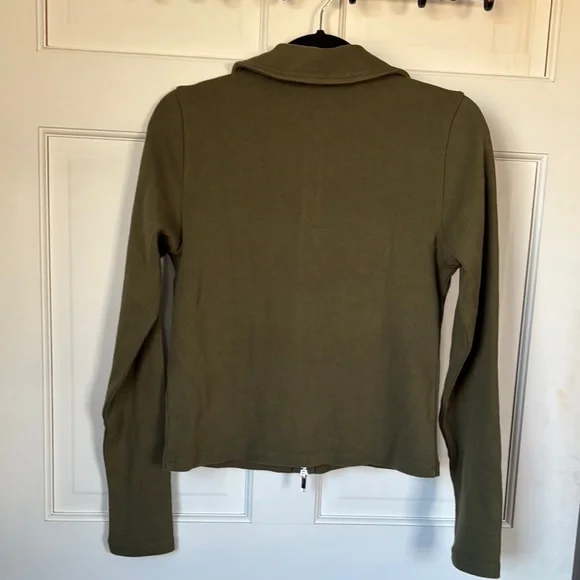 Madewell Olive Green Women's Cotton Zip Up Top - Picture 5 of 8
